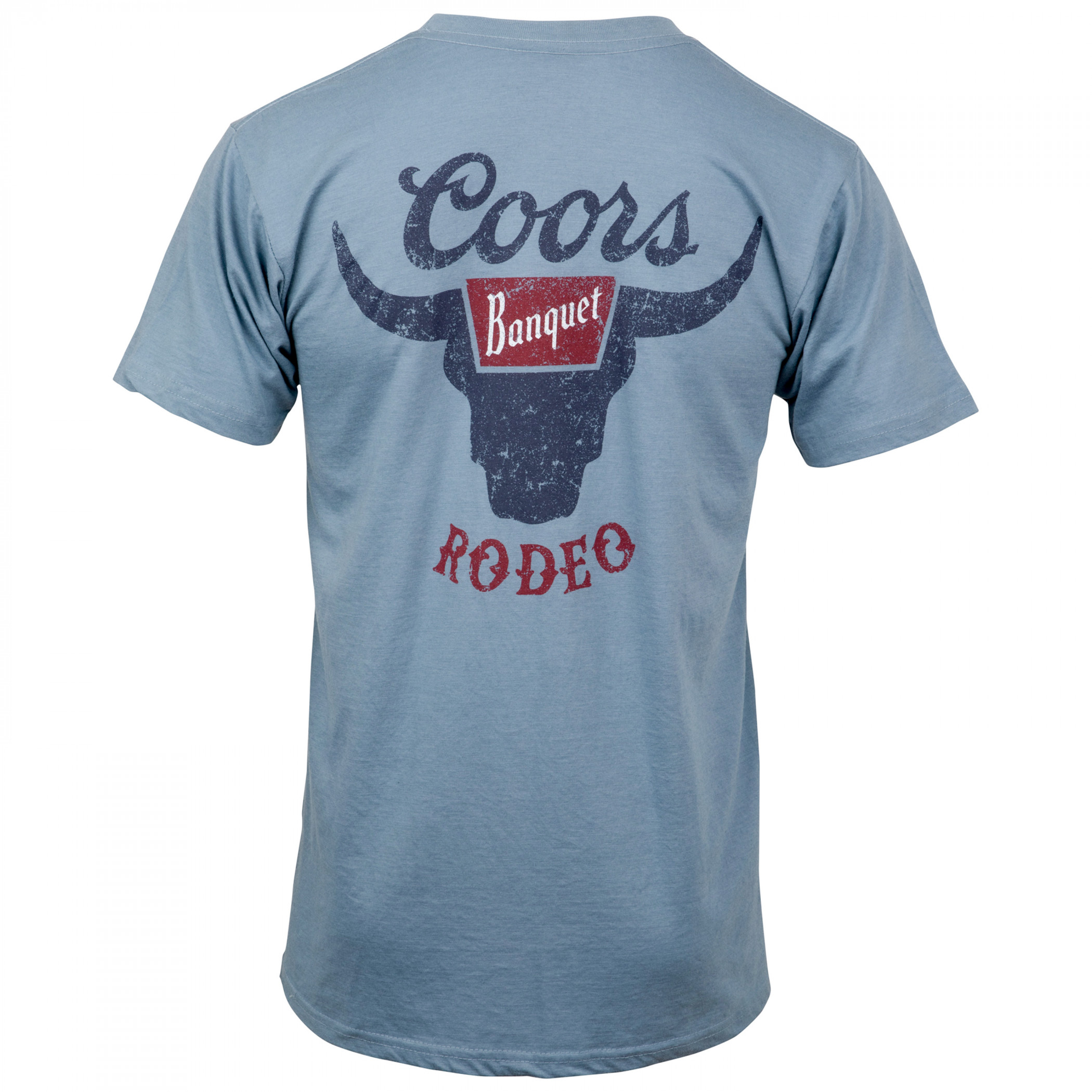 Coors Banquet Rodeo Logo Distressed Front and Back Dusty Blue T-Shirt